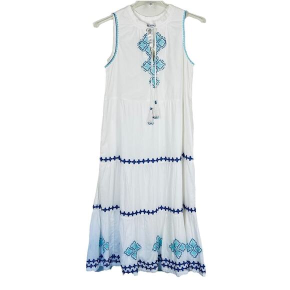 Tommy Bahama Shell Beach Tiered Maxi Dress Size M White Gauze Pockets Boho NEW - Picture 1 of 11